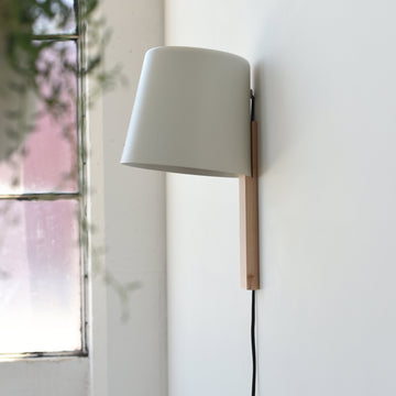 Sconce Lamp, Maple neck with spun shade.
